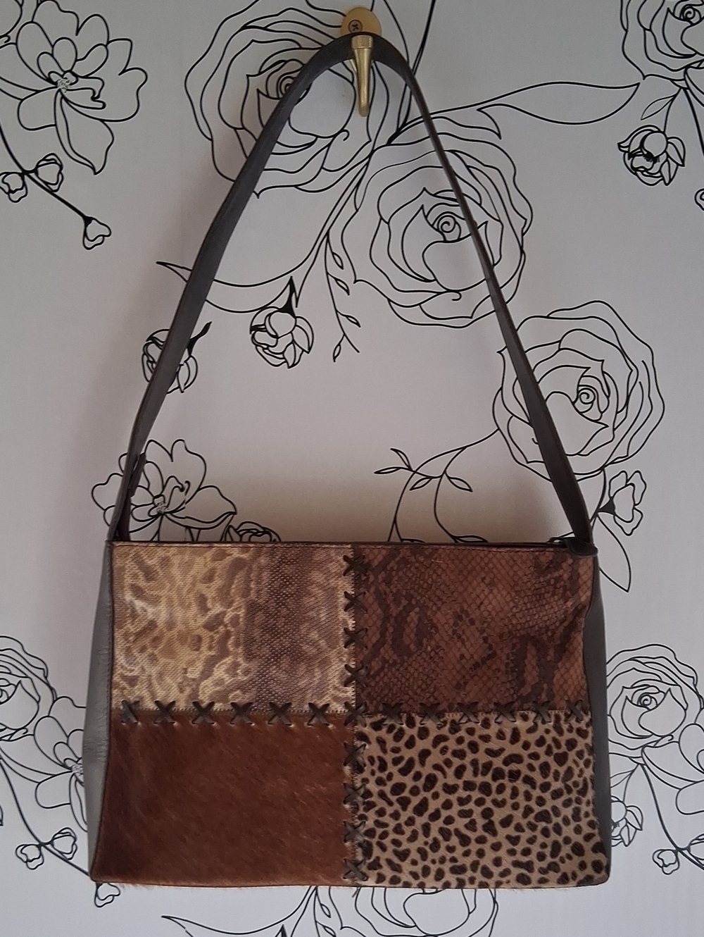 Accents By Sharit Patchwork Animal Print Shoulder Bag Vintage